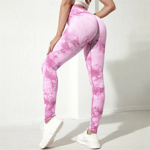 QK S-L Women Dye Seamless Yoga Pants High Waist Leggings Scrunch Gym