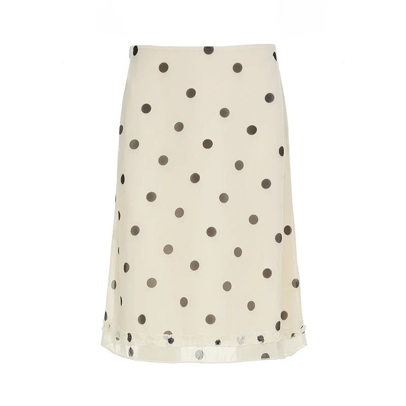 Elegant England Style Dot Print Women Mid-Length Skirt Edible Free