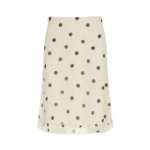 Elegant England Style Dot Print Women Mid-Length Skirt Edible Free