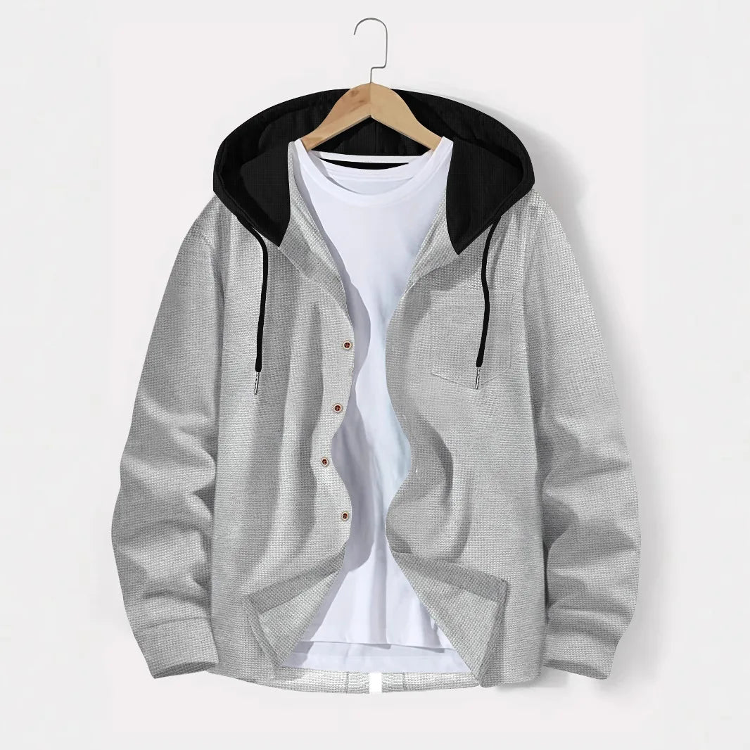 Spring and autumn new Waffle men's casual slim-fit hooded long-sleeved