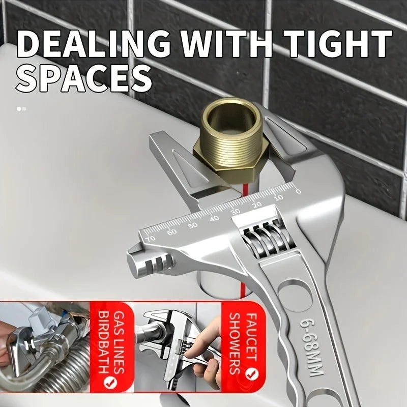 Black 16-68mm Adjustable Bathroom Wrench - Space-Saving And