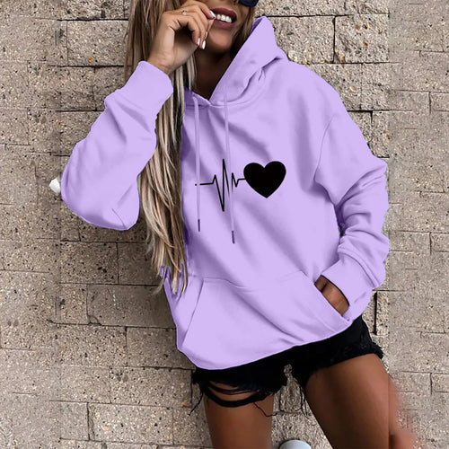 Women's Pullover Fashion Casual Fun Print Hooded Sweatshirt Loose