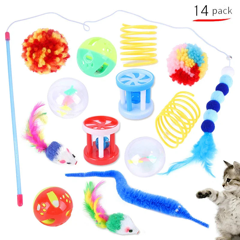 12Pcs/20 Pcs Pet Kitten Toys Variety Cat Toy Combination Set Cat Toy Funny Cat Stick Sisal Mouse Bell Ball Cat Supplies