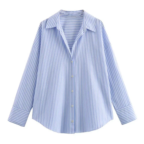 TRAF Women Fashion Spring Cotton Oxford Long Sleeve Single-breasted