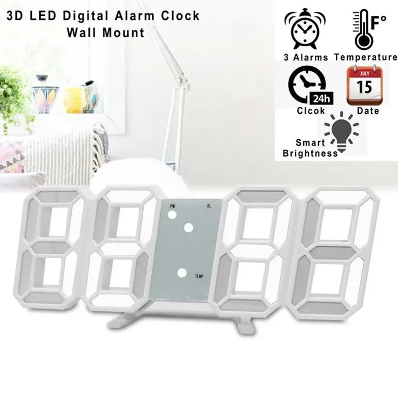 3D Mini Clock LED Digital Wall Clock Desk Clock Electronic Alarm Clock