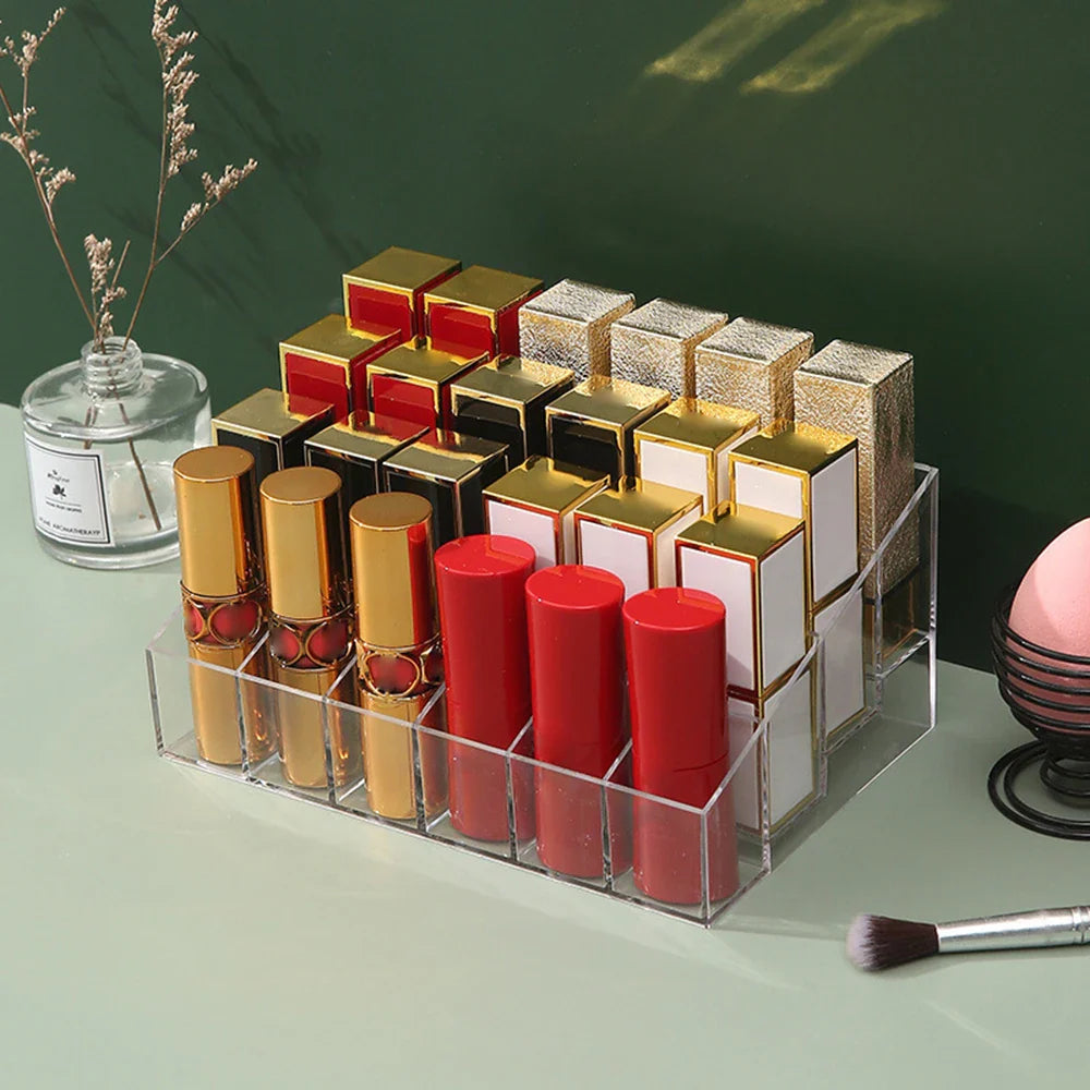 Transparent 24 Cell Cosmetics Storage Rack, Desktop Cosmetics Display