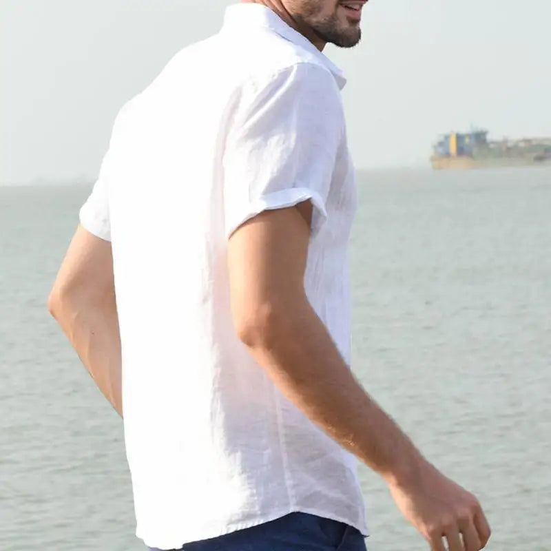 Summer Cotton Linen Shirts For Men Casual Short Sleeved Shirts Blouses