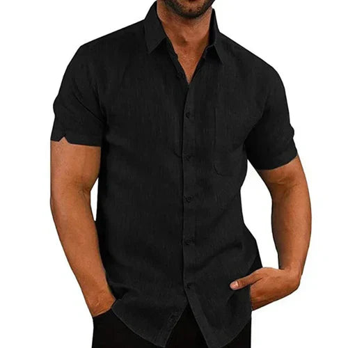 Summer Cotton Linen Shirts for Men Casual Short Sleeved Shirts Blouses