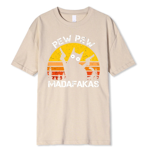 Pew Pew Madafakas Cat With Two Guns Printing Men T Shirts Summer