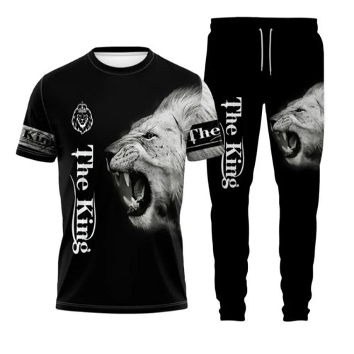 Men's Short-Sleeved T-Shirt+Long Pants 2 Sets Fashion 3D Digital Print