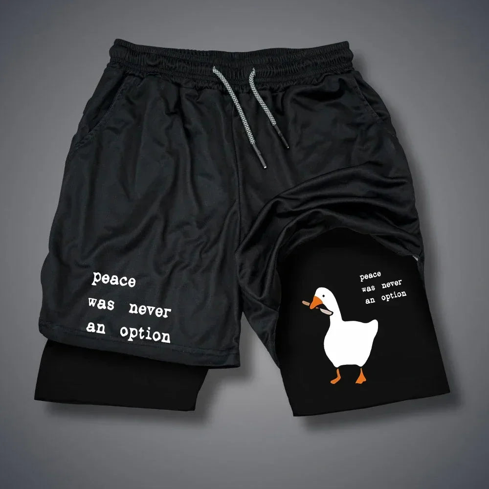 Cartoon Duck Print Men's Shorts Summer Double Layer Letter Print
