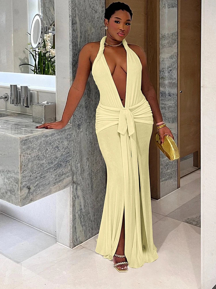 Nibber Elegant Peach Buttocks Sexy Dress Women Halter 2025 Summer Sexy