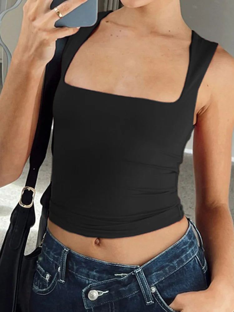 Sleeveless Collar Crop Top Women Tank Tops Casual Y2K Summer 2024