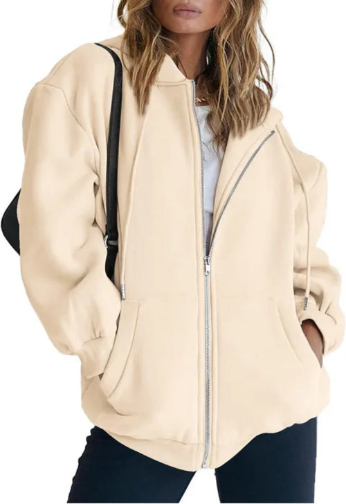 Fashion Gray Zip Up Sweatshirt Women Autumn Winter Jacket Clothes