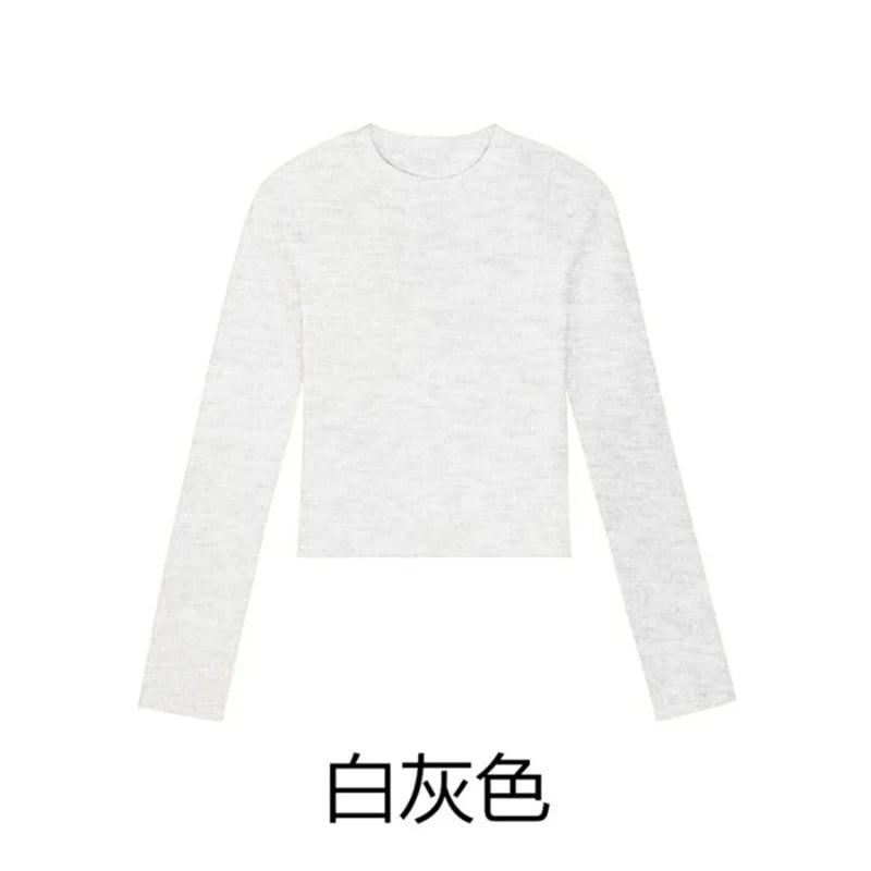 Cotton O Neck Long Sleeve Shirt Women Sexy Cropped Tops 2024 Autumn