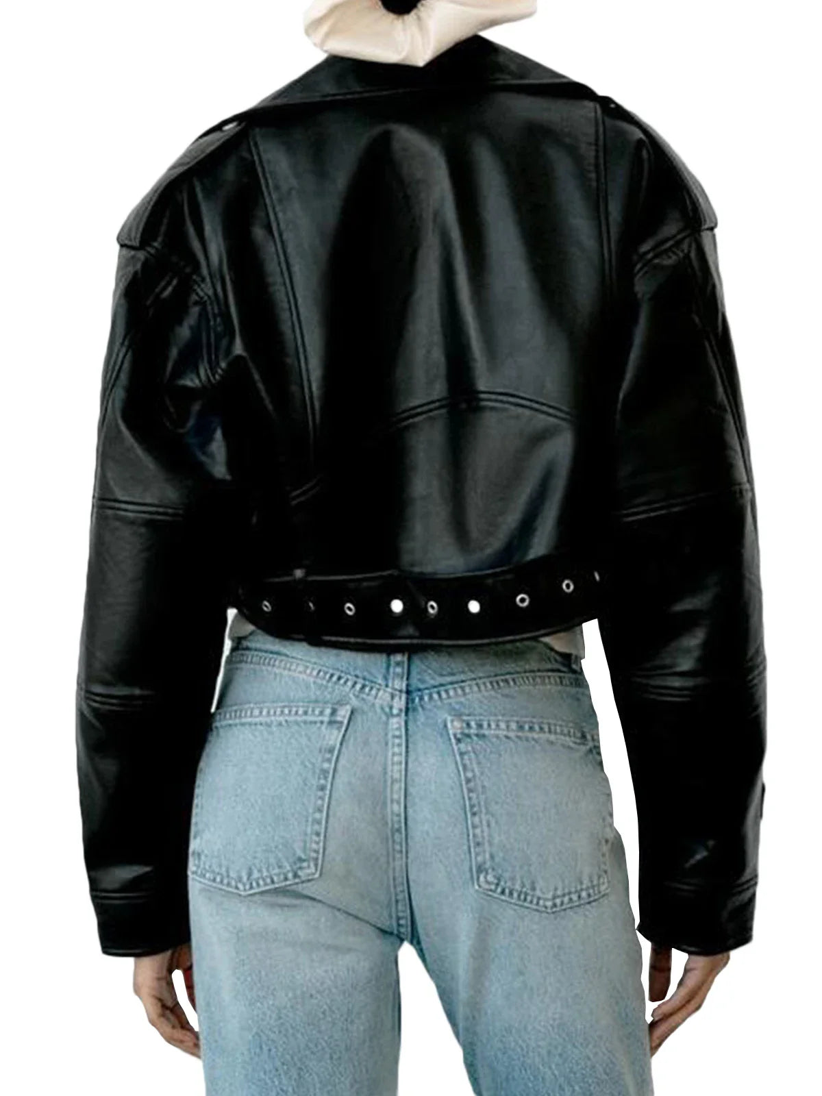 Fitaylor Women Faux PU Leather Jacket Casual Lady Lapel Zipper Short