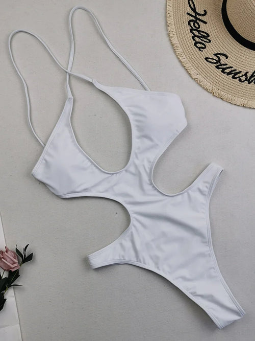 S - 4XL Sexy Halter High Cut Women Swimwear One Piece Swimsuit Female
