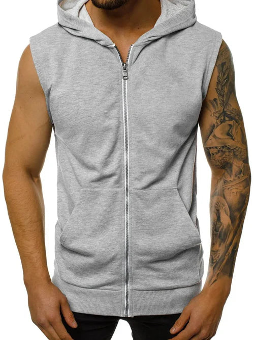 Wearing men's summer slim fashion fitness sports sleeveless vest,