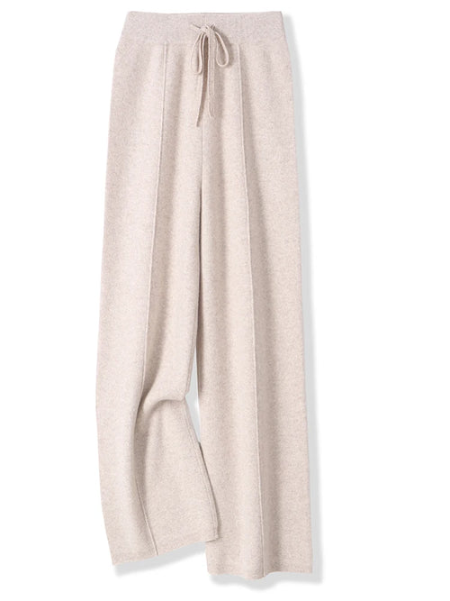 Women 100% Merino Wool Knitted Wide Leg Pants Autumn Winter Basic Soft