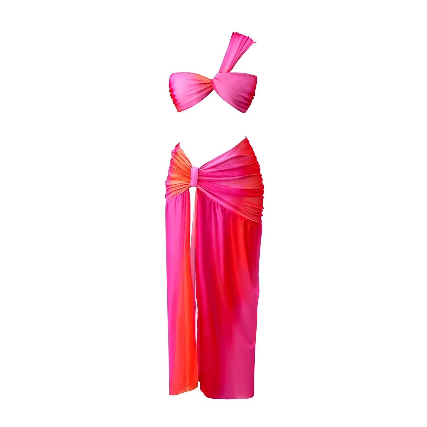 One Shoulder Bikini with Slit Skirt Top Sweet Waist Long Skirt Suit Swimsuits Women Bathing Suits Summer Beachwear Biquini