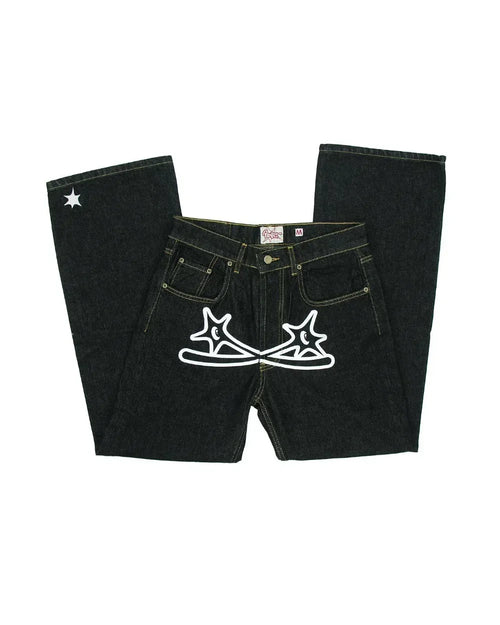 Y2K Men blue letter printed jeans high-end fashion hip-hop trend