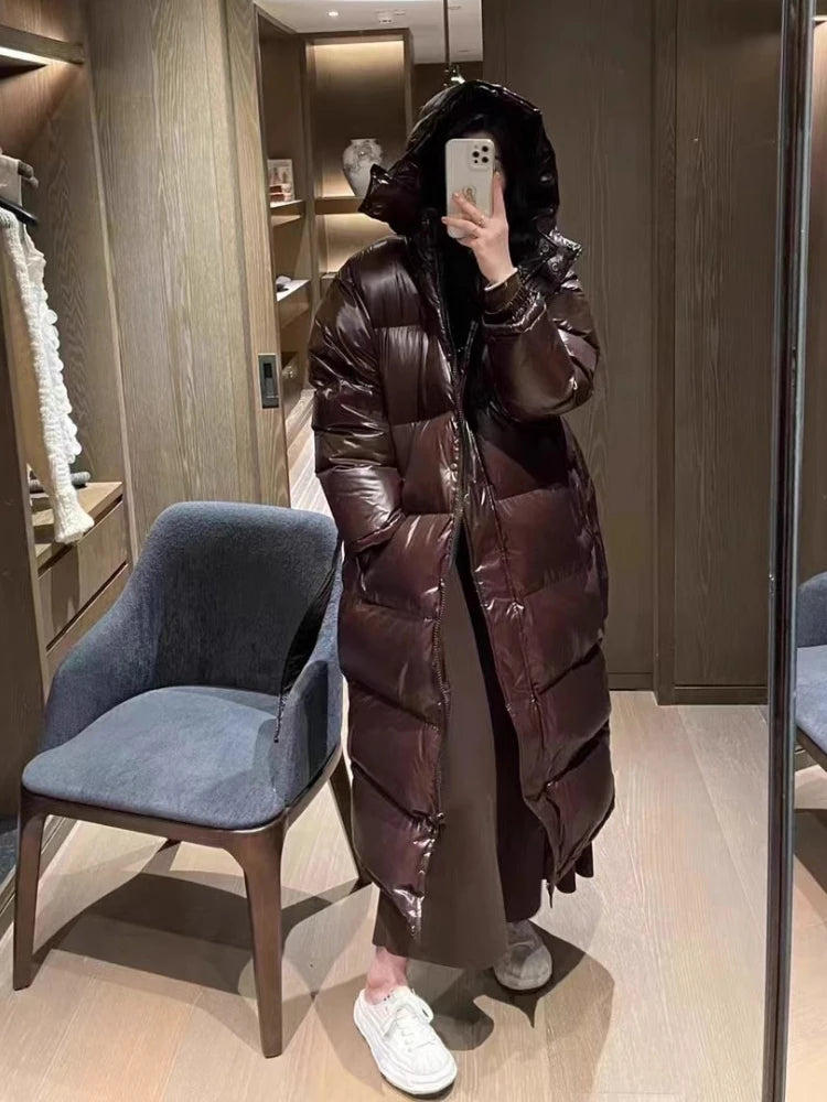 With Belt Women's Winter Down Jacket Long Puffer Coat White Duck Thick