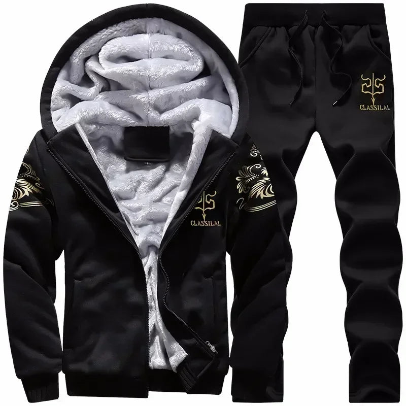 2024 New Winter Thick Men Sports Suit Tracksuit Hooded Sportswear