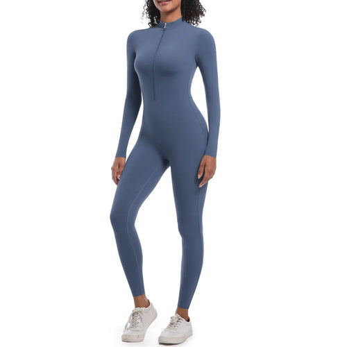 S-XL 2025 Nylon Zipper Long Sleeve Yoga Set Women One Piece Jumpsuit