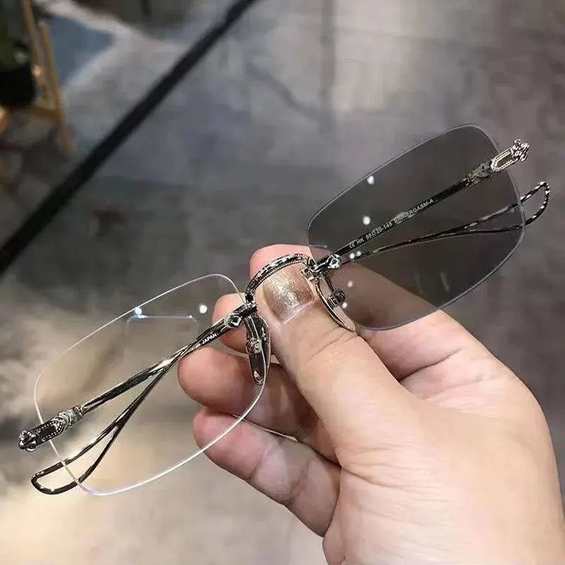 Photochromic Anti-blue Glasses Frameless Temperament Flat Lens Burst