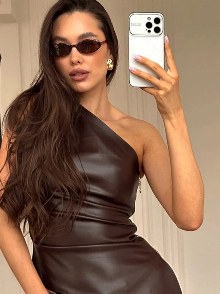2024 Fall Snd Winter New Pure Color Slim Sleeveless One-Shoulder