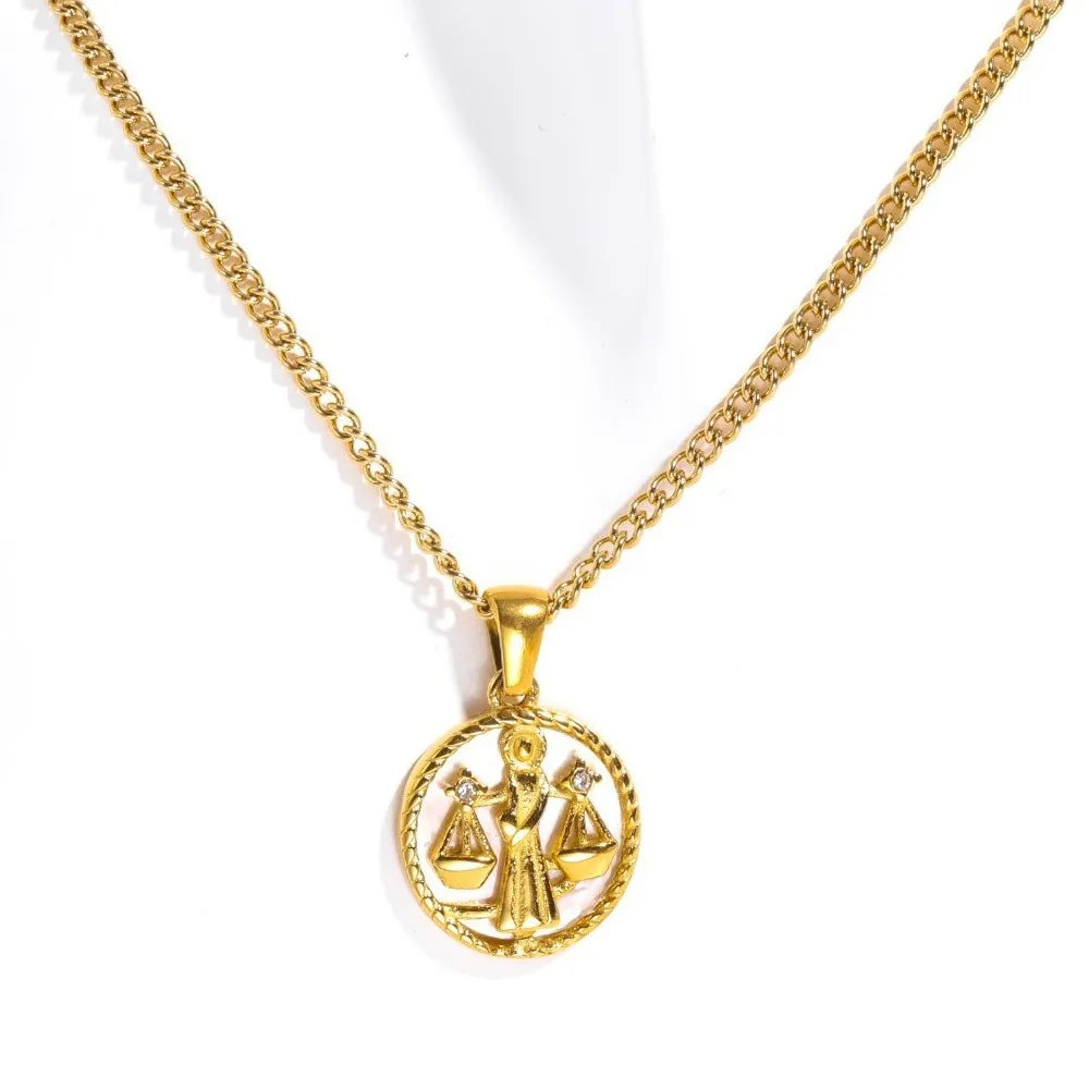 Fashion Vintage Zodiac Natural Shells Necklace Gold Plated 12 Constellation Round Pendant Necklace Exquisite Women Jewelry Gifts
