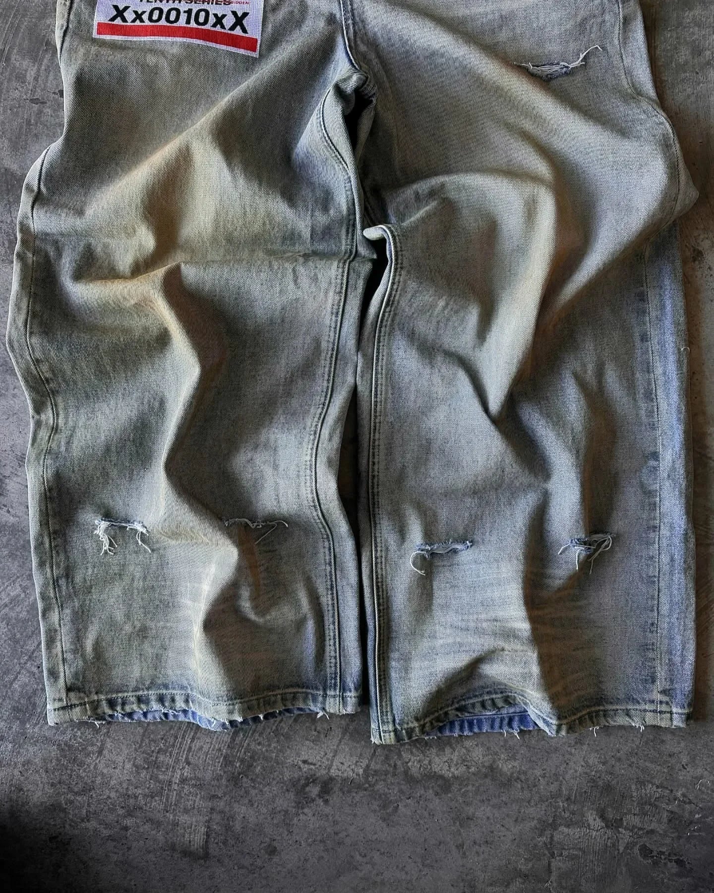 Street hip hop letter-print jeans Men y2k Goth punk Harajuku ripped