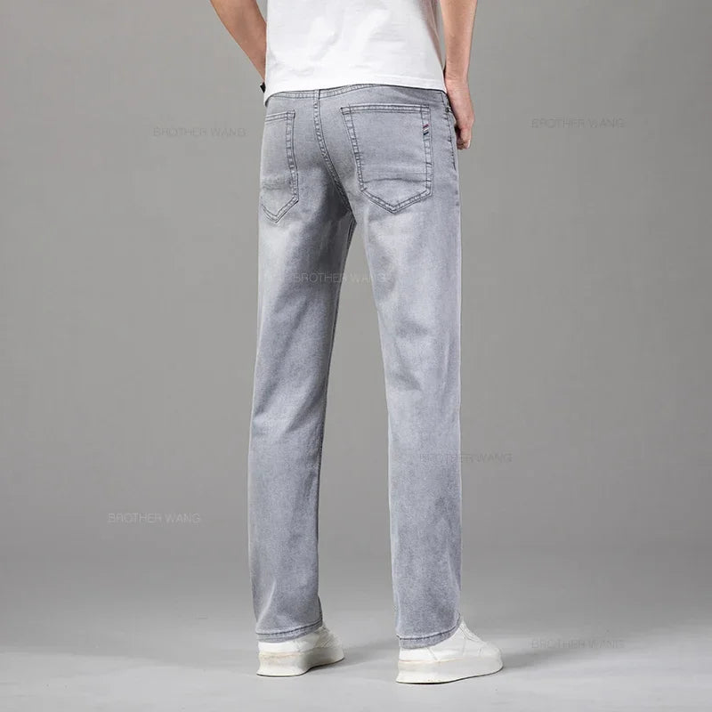 Summer Thin Men's Elastic Cotton Jeans Fashion Gray Comfortable