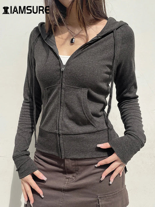 IAMSURE Casual Streetwear Basic Hooded Pockets Sweatshirt Tracksuit