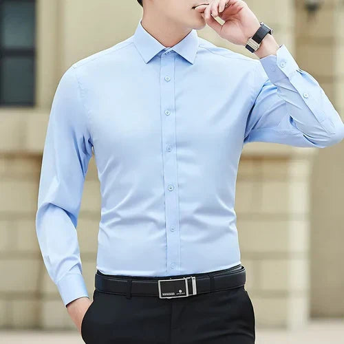 New Plus Size 6XL 7XL 8XL Men Solid Color Business Shirt Fashion