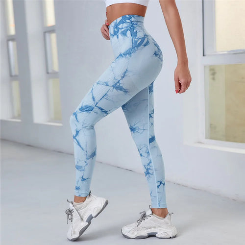 QK S-L Women Dye Seamless Yoga Pants High Waist Leggings Scrunch Gym