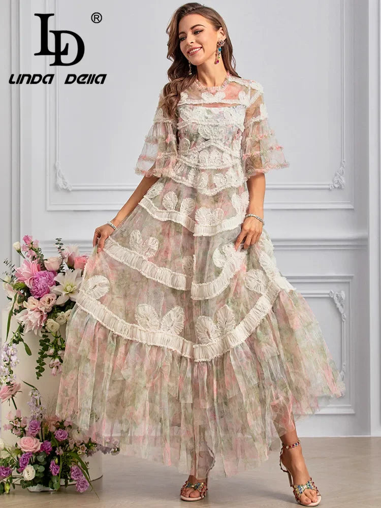 LD LINDA DELLA Summer Runway Fashion Dresses Women's Bohemian Floral