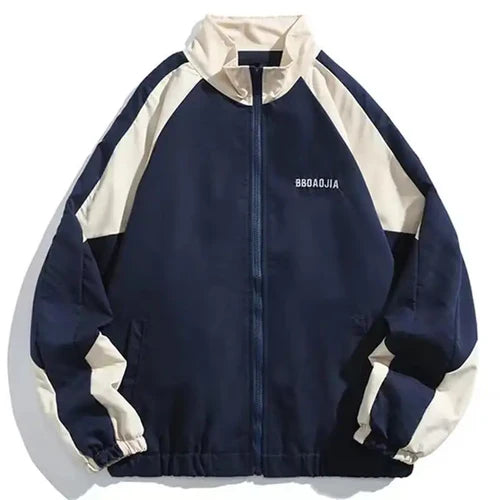 Hip Hop Varsity Jacket Men High Street Patchwork Color Black