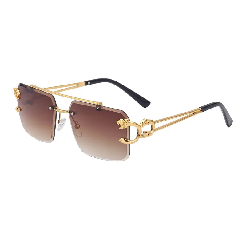 Fashion Metal Leopard Rimless Sunglasses Double Bridges Gradient Ocean