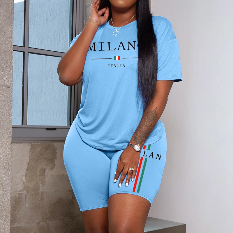Womens Tracksuit Summer Casual Sport T-Shirts Suit Soft Comfortable