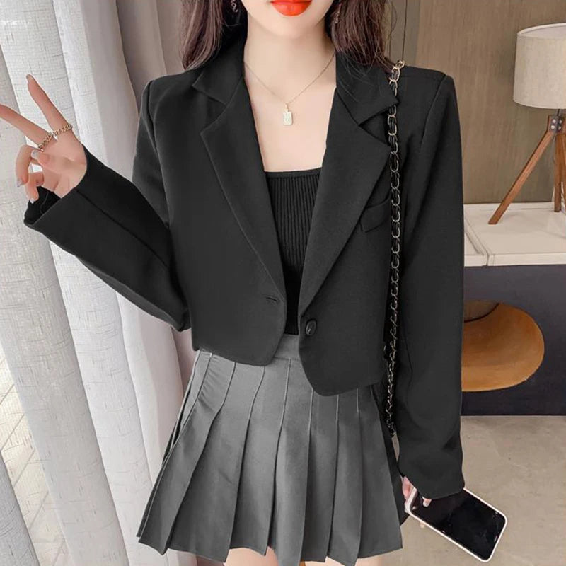 Cropped Blazers for Women 2024 New Korean Fashion Long Sleeve Button
