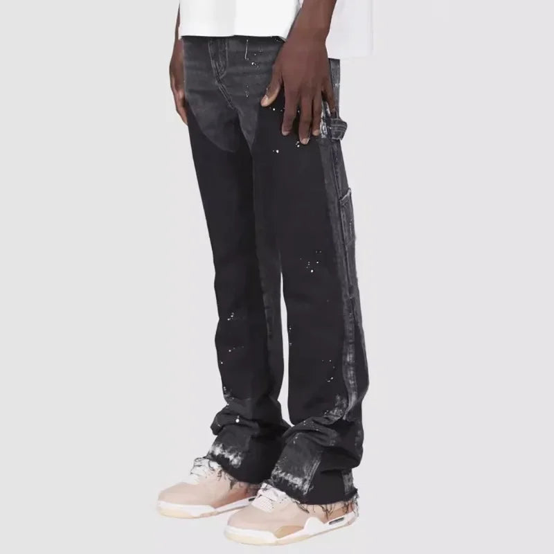 Y2k Jeans Men Painting Patch Baggy Stacked Jeans Fashion Work Wear