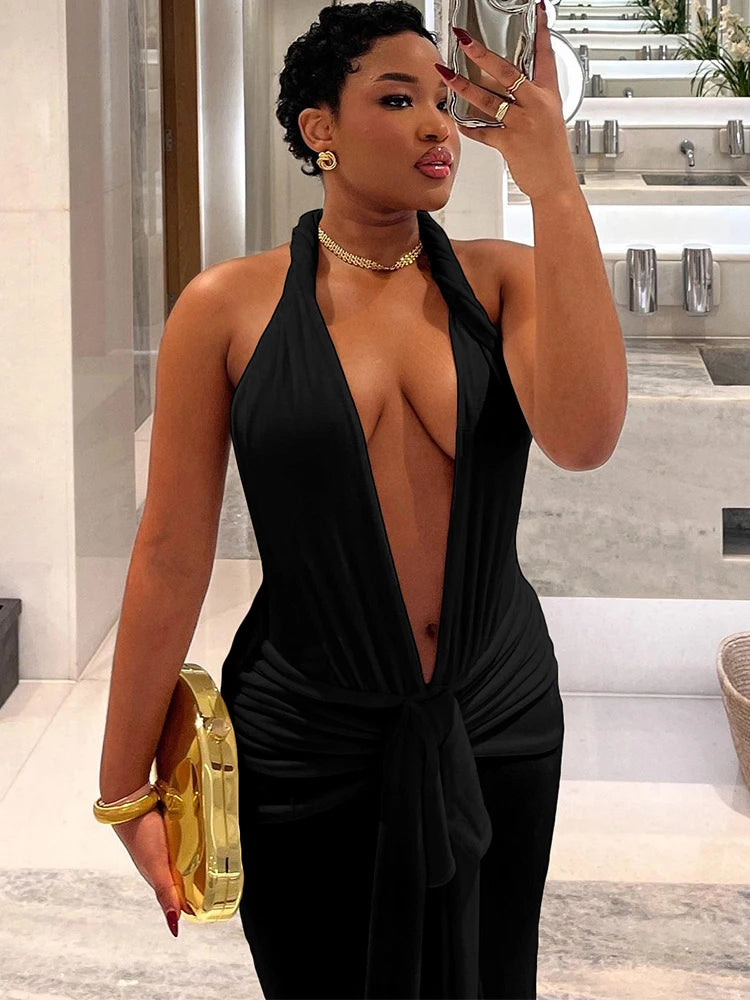 Nibber Elegant Peach Buttocks Sexy Dress Women Halter 2025 Summer Sexy