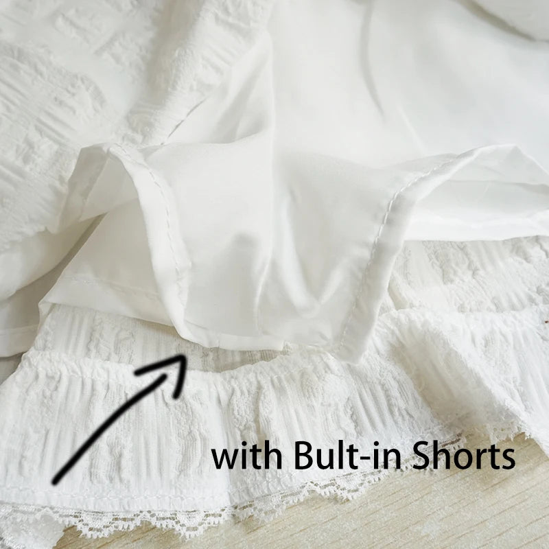 Balletcore Ruffled Mini Skirt with Lace Trim Low Rise Tiered White