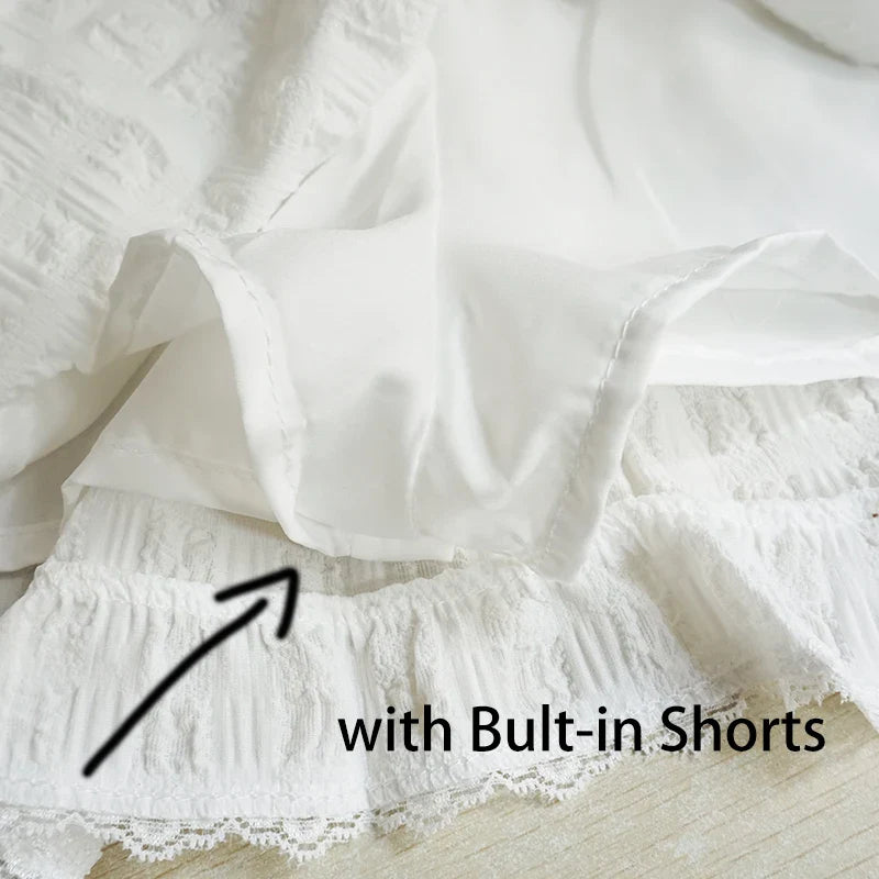 Balletcore Ruffled Mini Skirt with Lace Trim Low Rise Tiered White