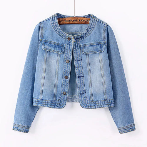 S-5XL Women Denim Jackets Spring Three-Quarter Sleeve O-Neck
