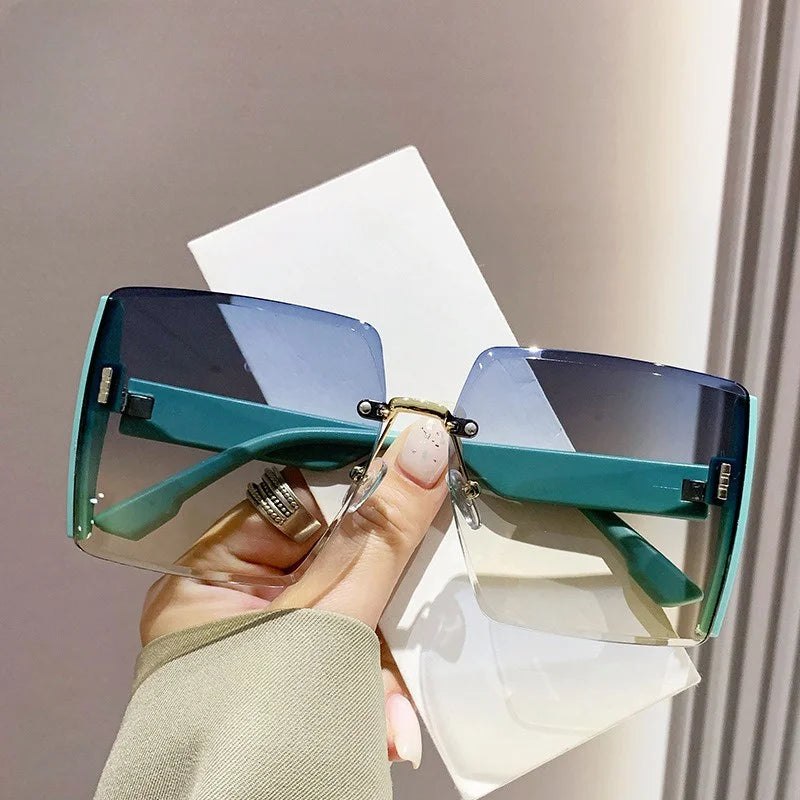 Women Fashion Rimless Beach Gradient Sunglass Original Lady Retro