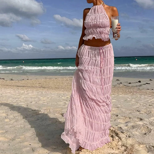 Women Boho Sexy Backless Matching Suit 2 Piece Beach Holiday Outfits