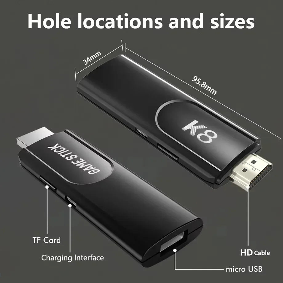 K8 Game Stick with Dual 2.4G Wireless Gamepad Support 4K HD Output