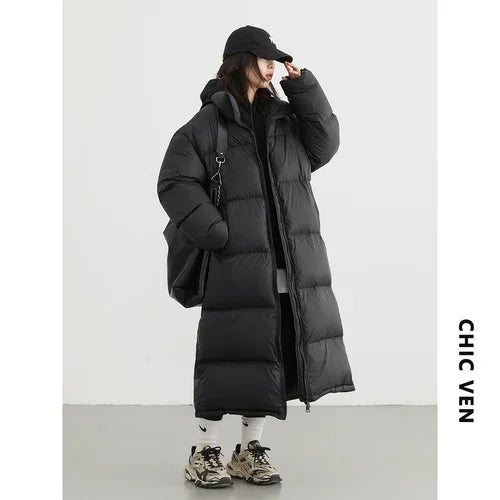 CHIC VEN Women Down Coats New Long Thick Warm Down Jackets Overcoat